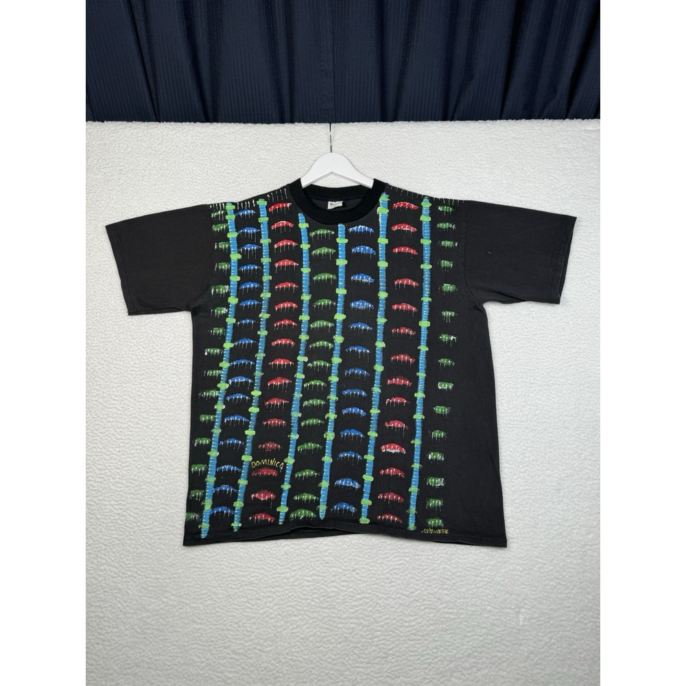 Vintage Art Hand Pained Shirt Striped Geometric Graphics - Men's XL/L